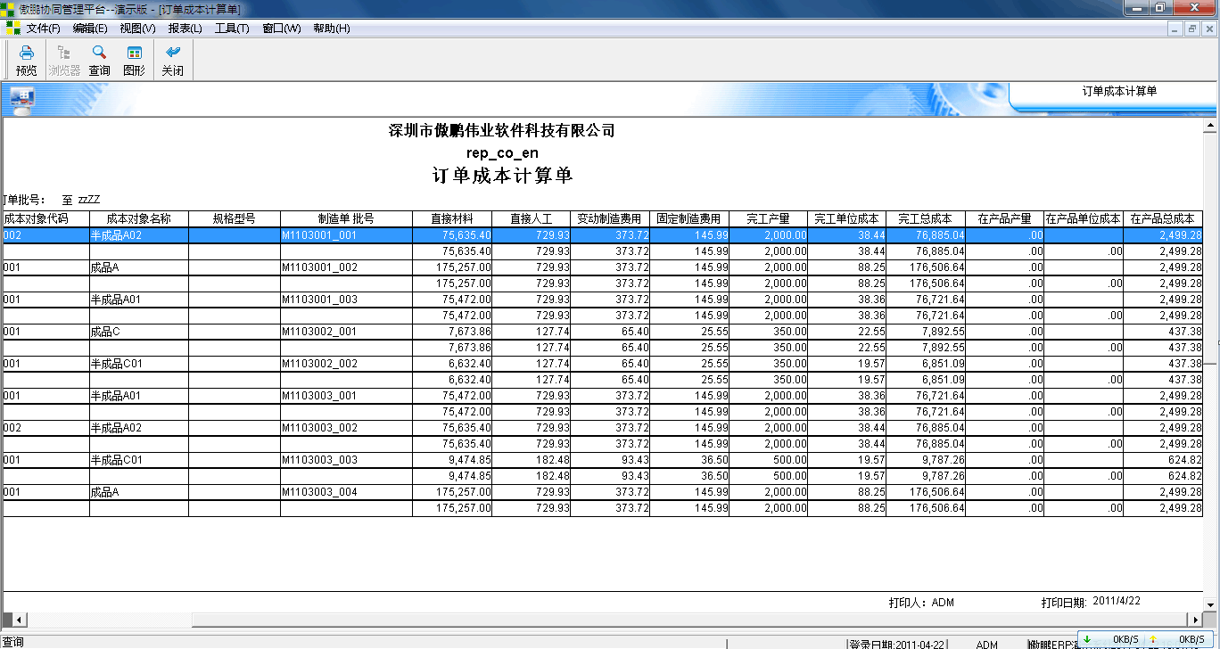 傲鹏ERP管理系统成本核算应用